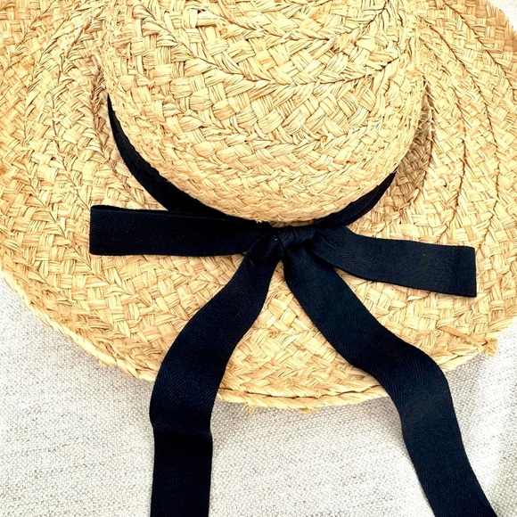Vintage S.F. Green Raffia Straw Hat with Black Ribbon main image 5